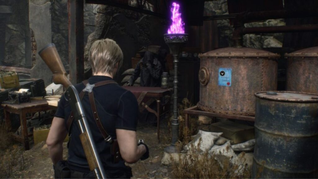 resident evil 4 leon vising the merchant